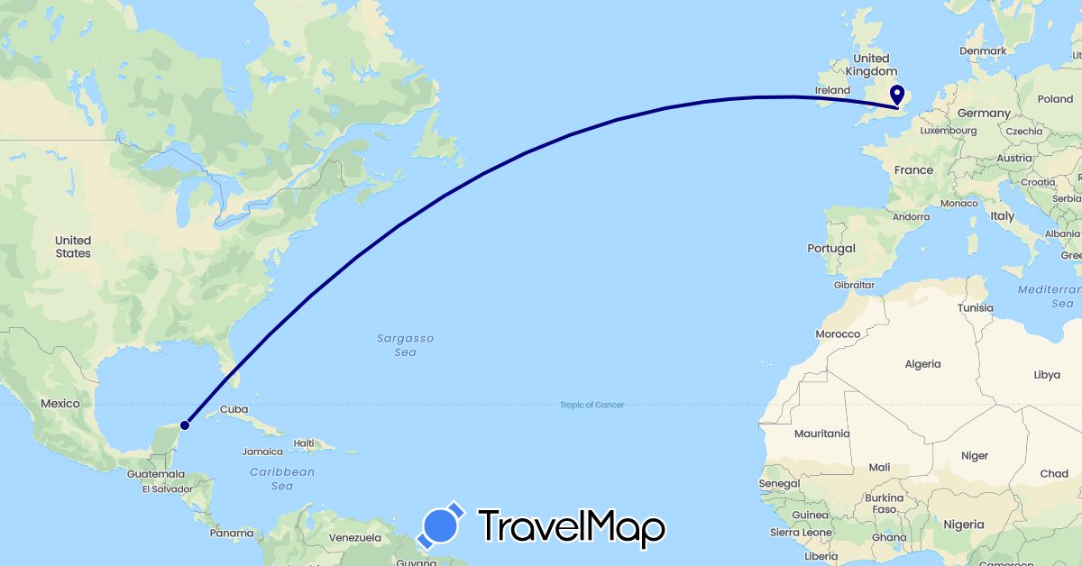 TravelMap itinerary: driving in United Kingdom, Mexico (Europe, North America)